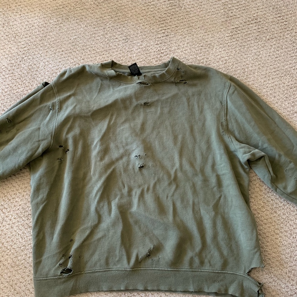 Distressed green crew neck